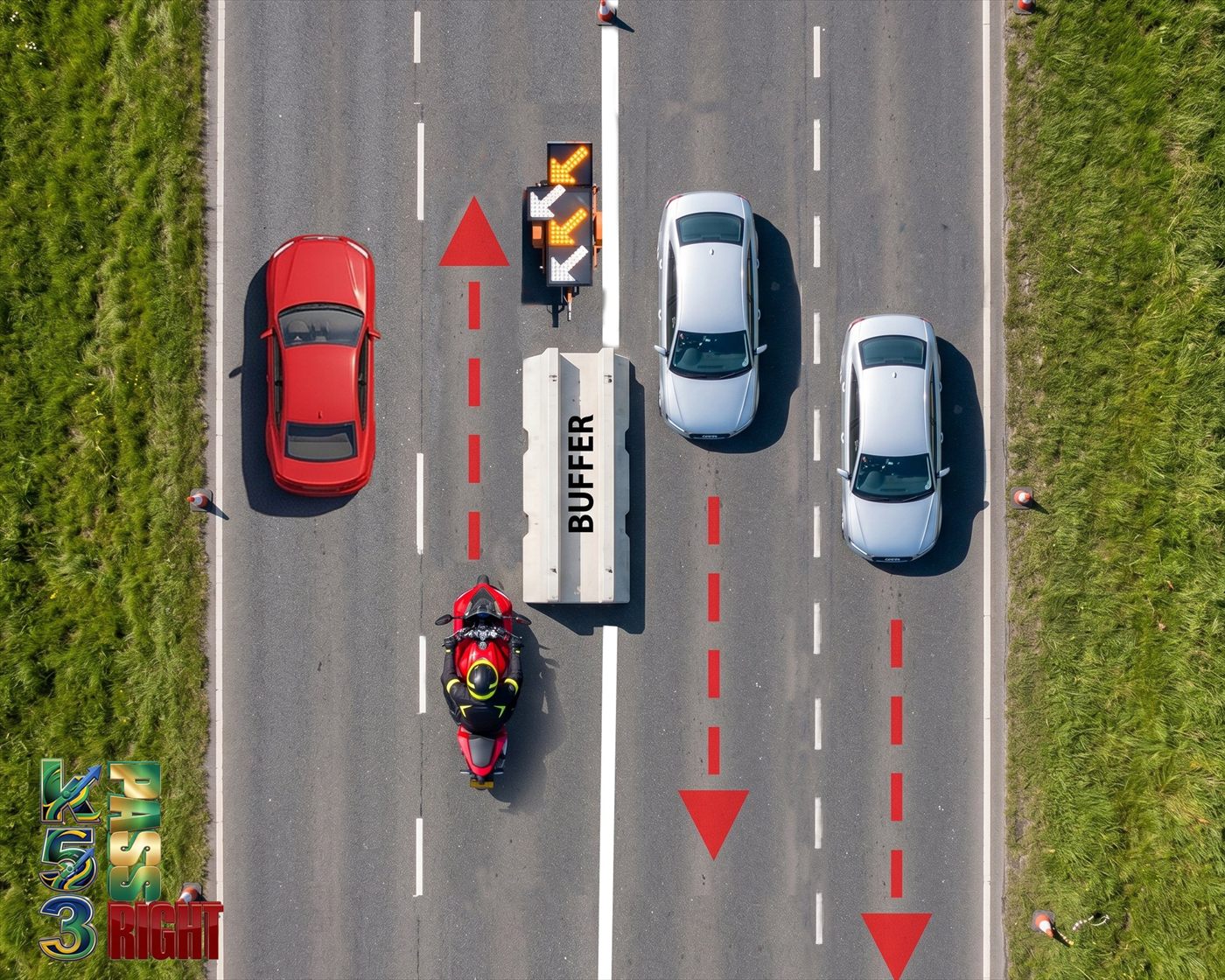Motorcyclist adjusting road position for surface conditions